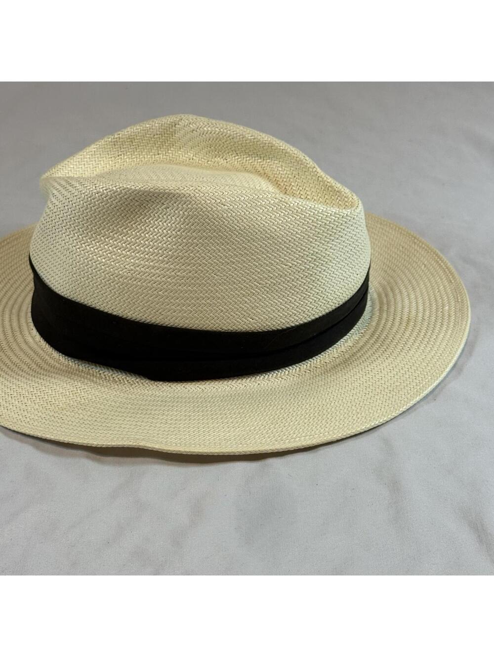 Wallaroo Monterey Hat Company Straw Panama Fedora Sun Hat Cream Ivory Black Band - Picture 4 of 8